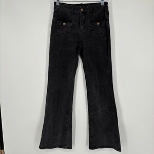 Bebe Flare Jeans Sz 2/26 Black Mid Rise Pockets Y2K Retro Vintage Wash‎